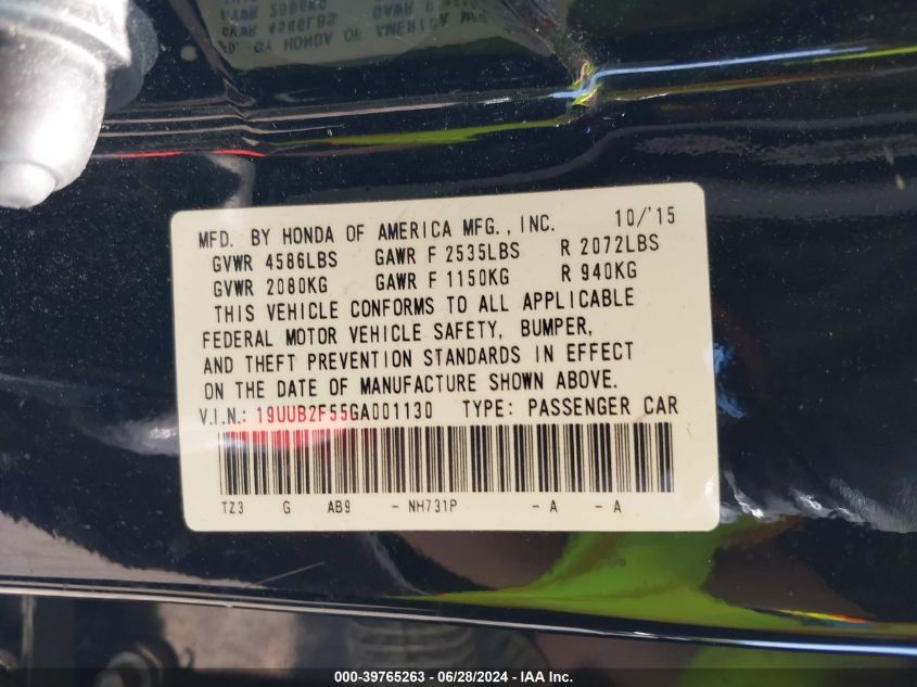 2016 Acura Tlx Tech VIN: 19UUB2F55GA001130 Lot: 39765263