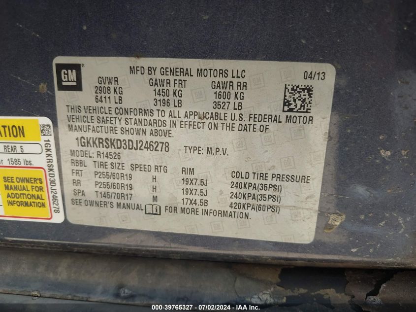 2013 GMC ACADIA SLT-2 - 1GKKRSKD3DJ246278