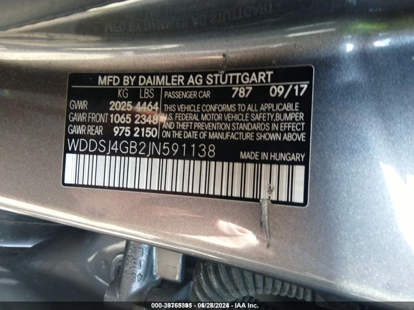 2018 MERCEDES-BENZ CLA 250 4MATIC - WDDSJ4GB2JN591138