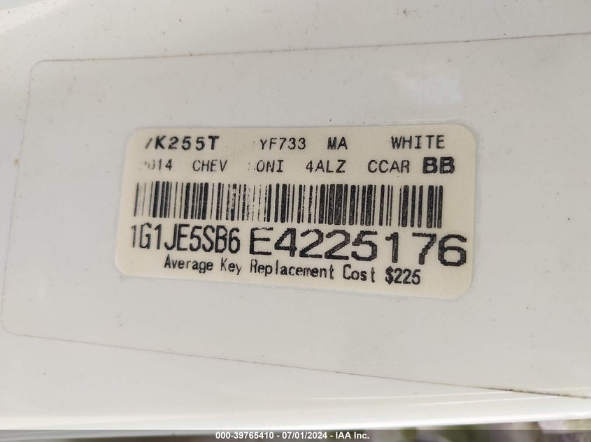 2014 Chevrolet Sonic Ltz Auto VIN: 1G1JE5SB6E4225176 Lot: 39765410