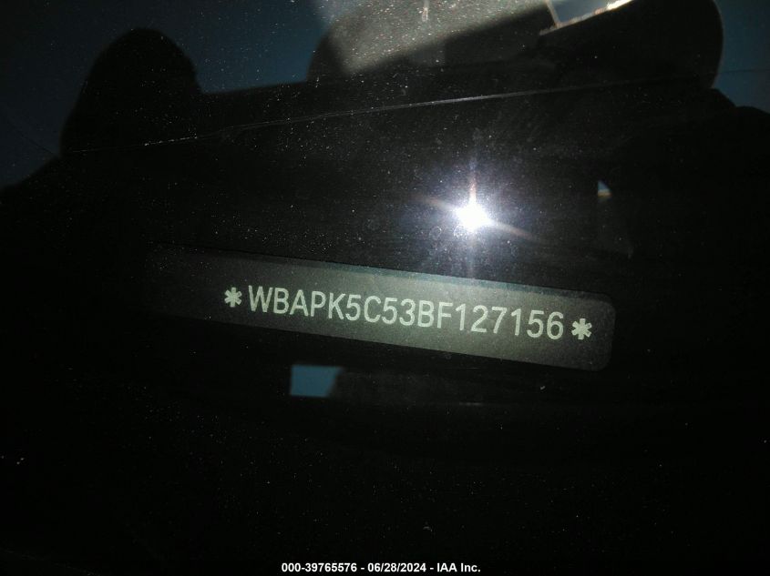 2011 BMW 328I Xi Sulev VIN: WBAPK5C53BF127156 Lot: 39765576