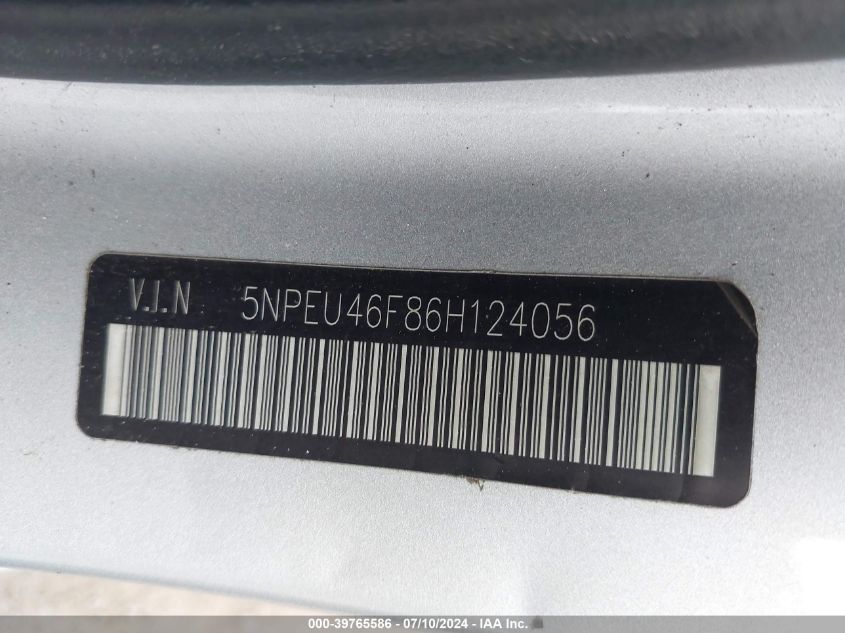 2006 Hyundai Sonata Gls/Lx VIN: 5NPEU46F86H124056 Lot: 39765586