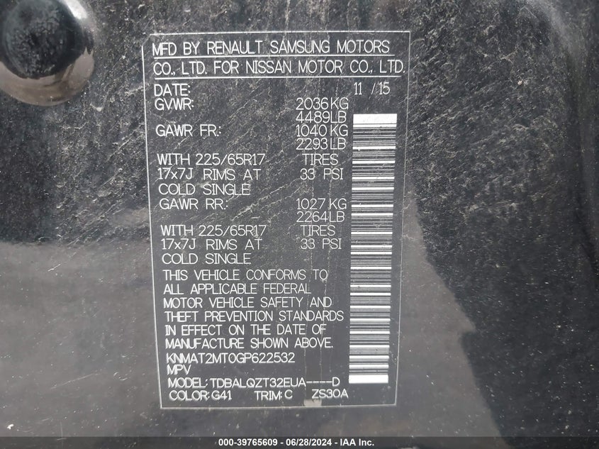 2016 NISSAN ROGUE SV - KNMAT2MT0GP622532