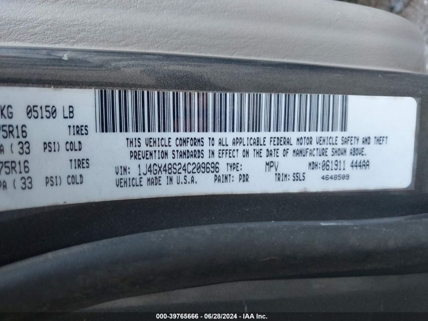 1J4GX48S24C209696 2004 Jeep Grand Cherokee Laredo