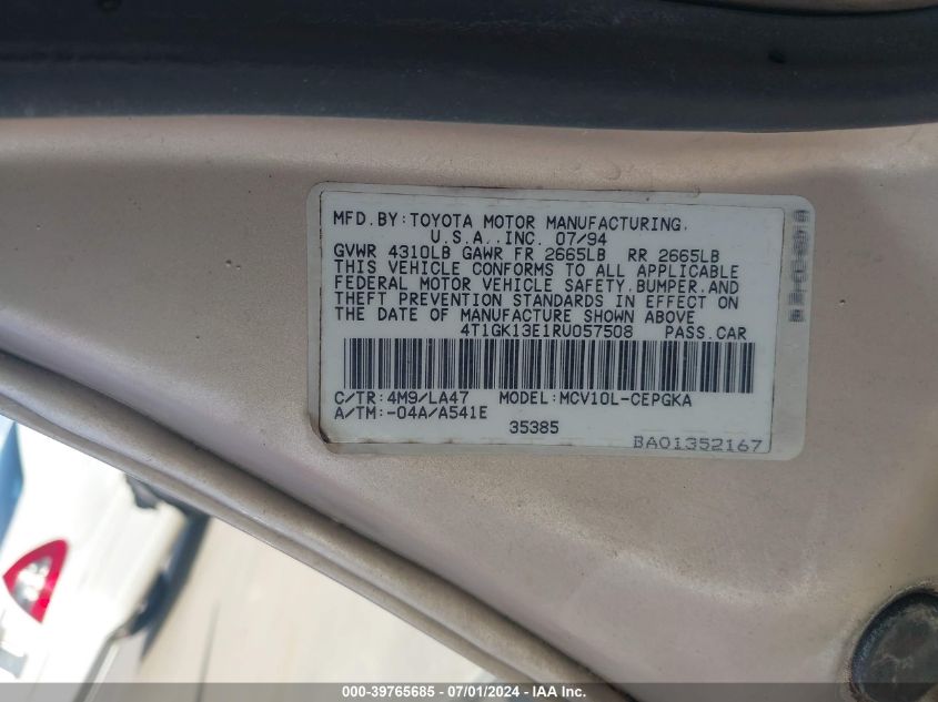 1994 Toyota Camry Xle VIN: 4T1GK13E1RU057508 Lot: 39765685