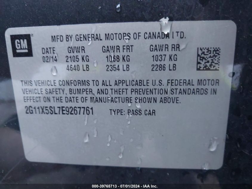 2014 Chevrolet Impala 1Fl VIN: 2G11X5SL7E9267761 Lot: 39765713