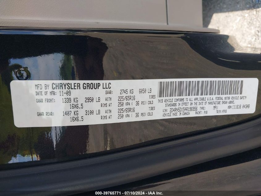 2010 Dodge Grand Caravan Sxt VIN: 2D4RN5D15AR196956 Lot: 39765771