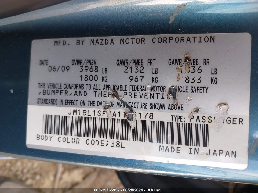 2010 Mazda Mazda3 I Touring VIN: JM1BL1SFXA1175178 Lot: 39765952