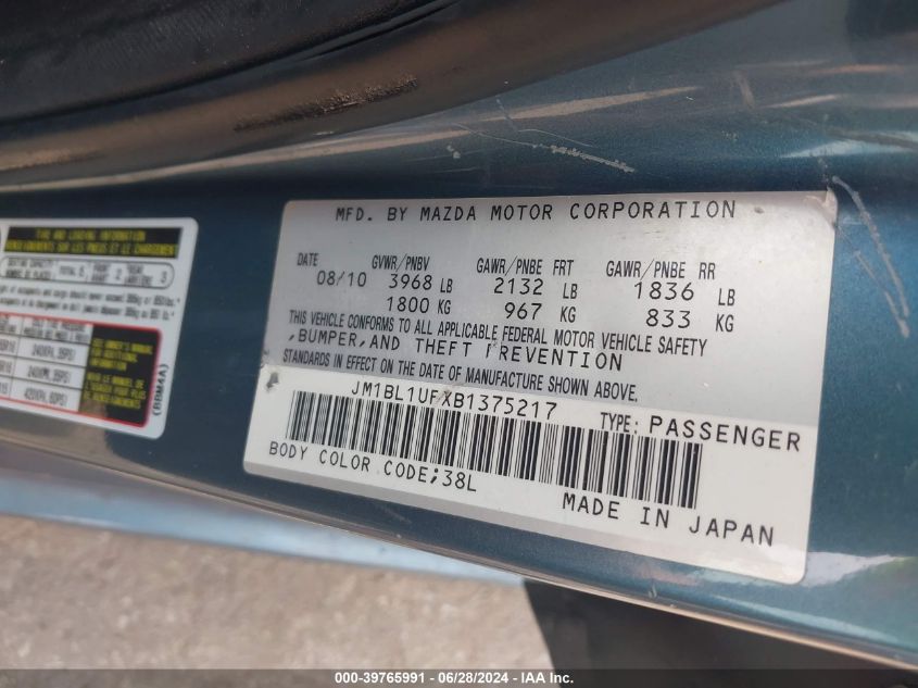 2011 Mazda Mazda3 I Sport VIN: JM1BL1UFXB1375217 Lot: 39765991