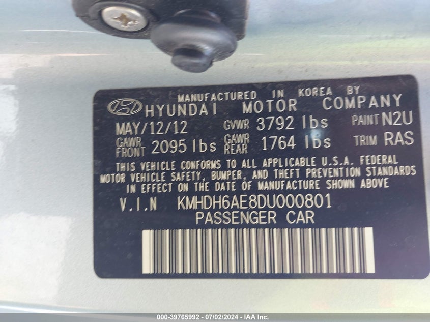 2013 Hyundai Elantra Se VIN: KMHDH6AE8DU000801 Lot: 39765992