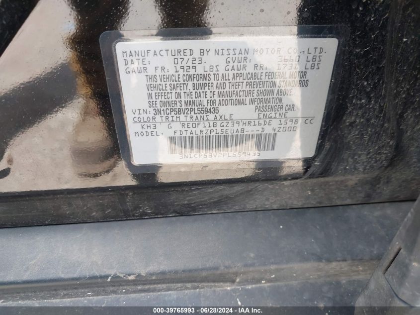 2023 Nissan Kicks S Xtronic Cvt VIN: 3N1CP5BV2PL559435 Lot: 39765993