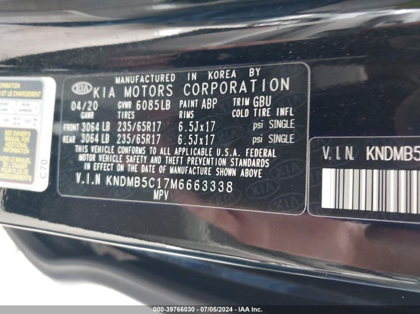 KNDMB5C17M6663338 2021 Kia Sedona Lx