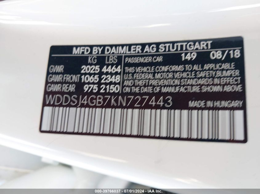 WDDSJ4GB7KN727443 2019 Mercedes-Benz Cla 250 4Matic