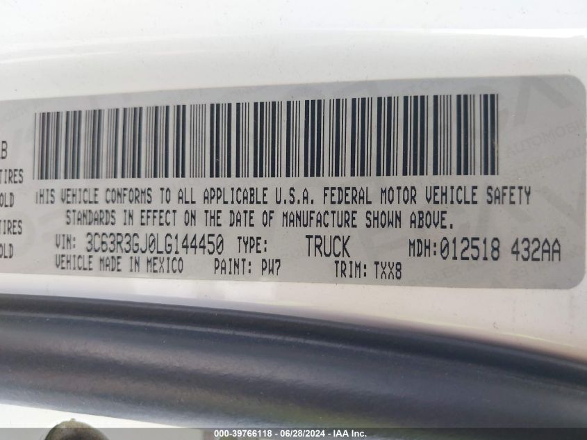 2020 Ram 3500 Tradesman 4X4 8' Box VIN: 3C63R3GJ0LG144450 Lot: 39766118