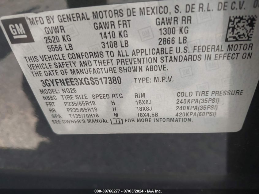 2016 Cadillac Srx Luxury Collection VIN: 3GYFNEE3XGS517380 Lot: 39766277