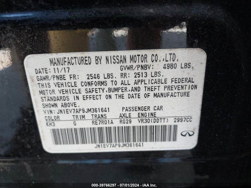 2018 Infiniti Q50 3.0T Luxe VIN: JN1EV7AP9JM361641 Lot: 39766297