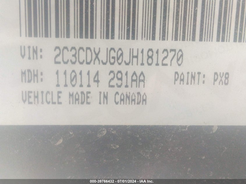 2018 Dodge Charger Gt Awd VIN: 2C3CDXJG0JH181270 Lot: 39766432