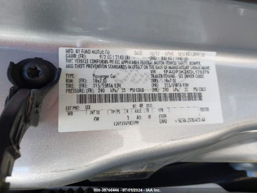 2013 Ford Focus Se VIN: 1FADP3K28DL176379 Lot: 39766446