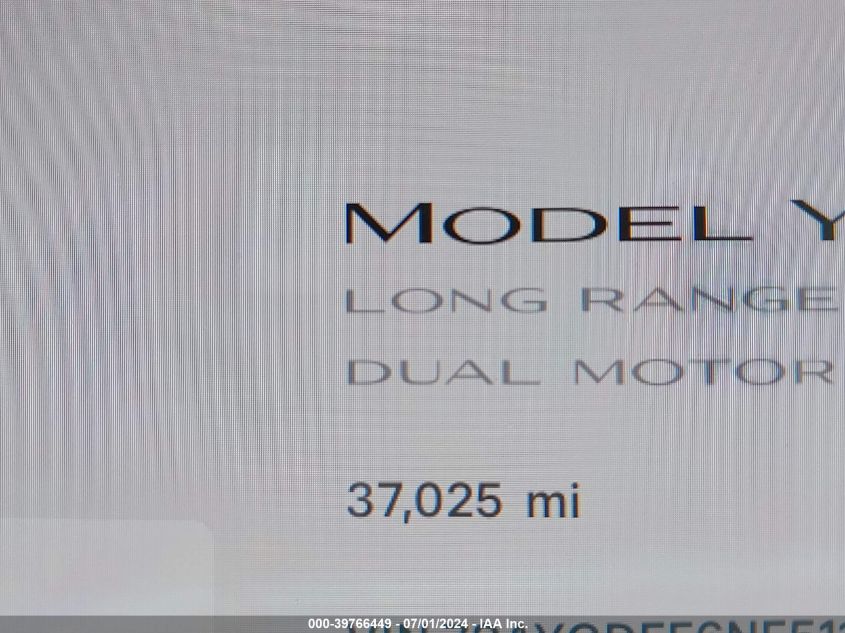 2022 Tesla Model Y Long Range Dual Motor All-Wheel Drive VIN: 7SAYGDEE6NF511301 Lot: 39766449