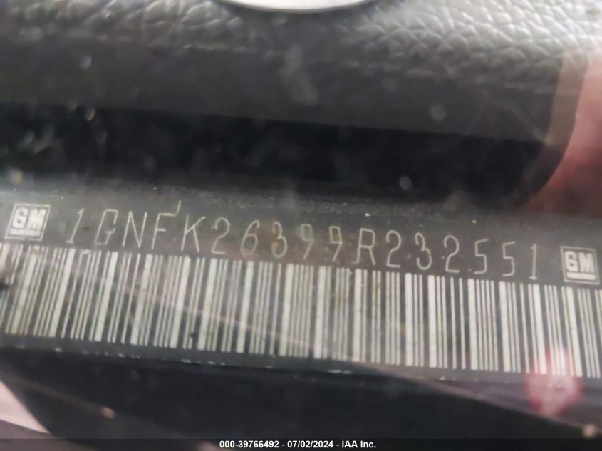 2009 Chevrolet Suburban 1500 K1500 Lt VIN: 1GNFK26399R232551 Lot: 39766492