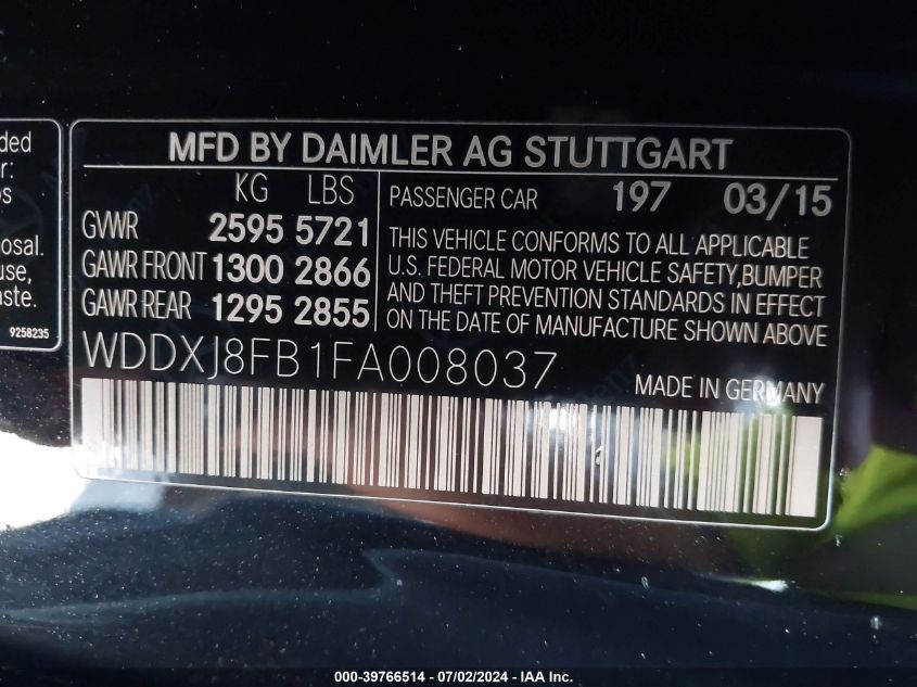 2015 Mercedes-Benz S 550 4Matic VIN: WDDXJ8FB1FA008037 Lot: 39766514