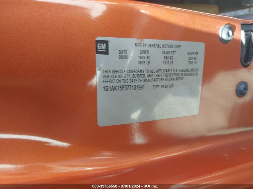 2007 Chevrolet Cobalt Ls VIN: 1G1AK15F077131991 Lot: 39766558