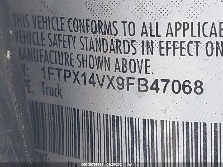 2009 Ford F-150 Fx4 VIN: 1FTPX14VX9FB47068 Lot: 39766573
