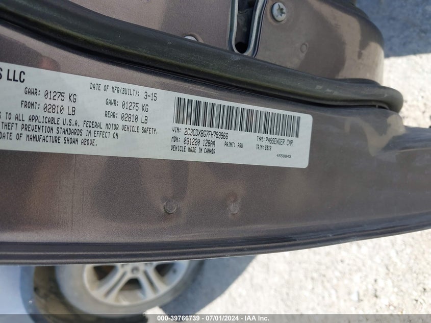 2015 Dodge Charger Se VIN: 2C3CDXBG7FH799966 Lot: 39766739