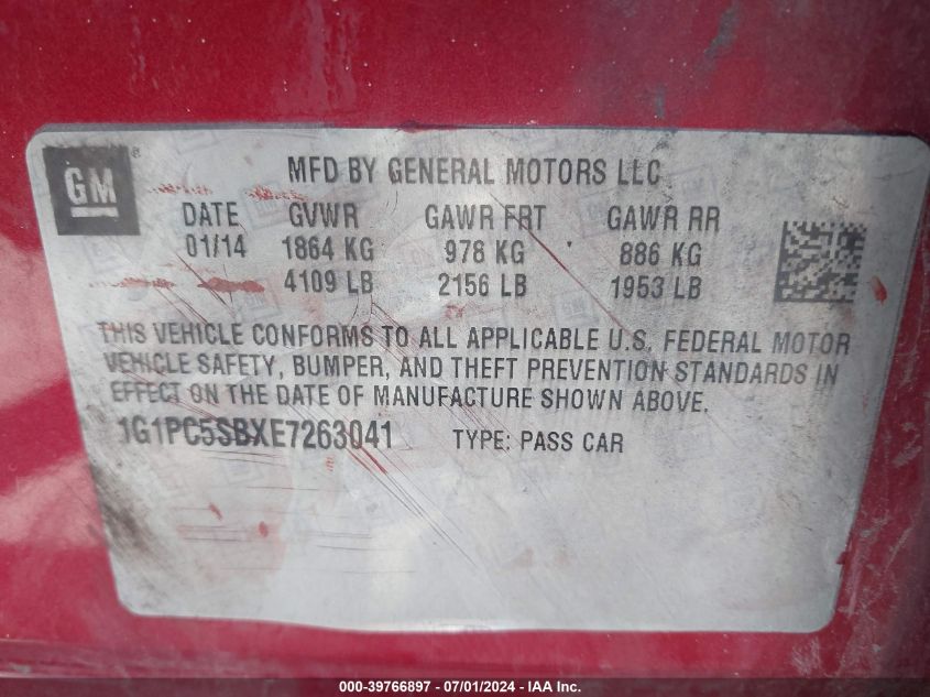 2014 Chevrolet Cruze 1Lt Auto VIN: 1G1PC5SBXE7263041 Lot: 39766897