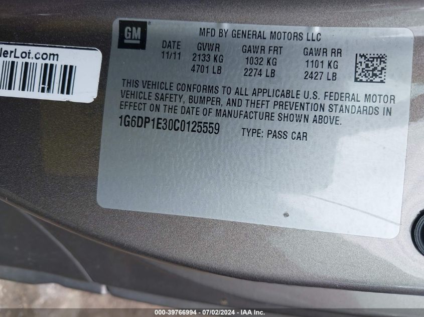 2012 Cadillac Cts Premium VIN: 1G6DP1E30C0125559 Lot: 39766994