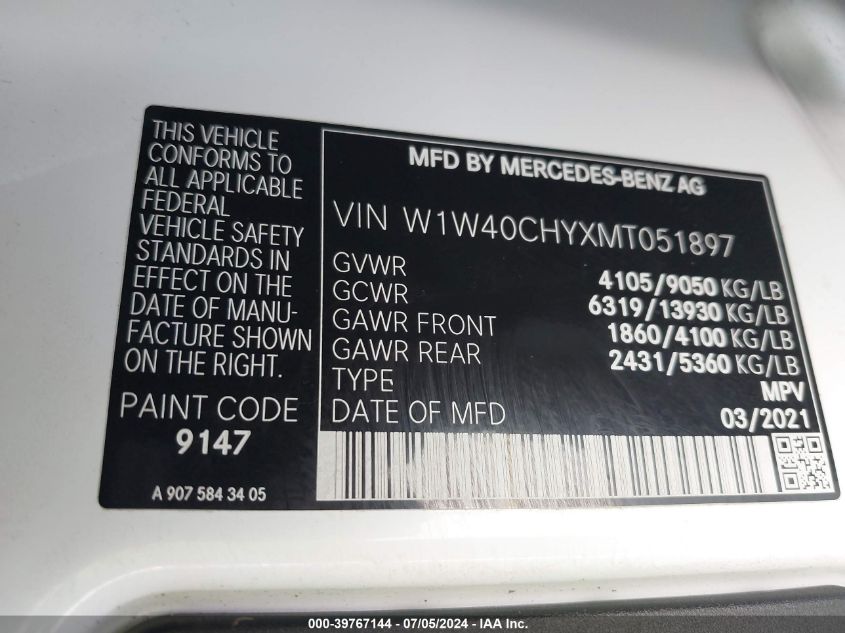 VIN W1W40CHYXMT051897 2021 Mercedes-Benz Sprinter 2... no.9