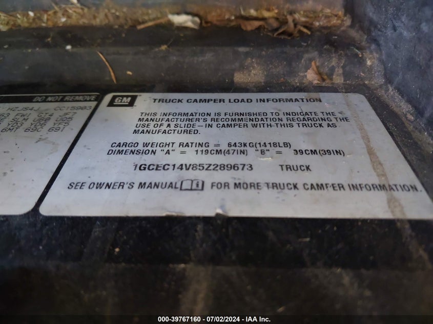 2005 Chevrolet Silverado 1500 Work Truck VIN: 1GCEC14V85Z289673 Lot: 39767160