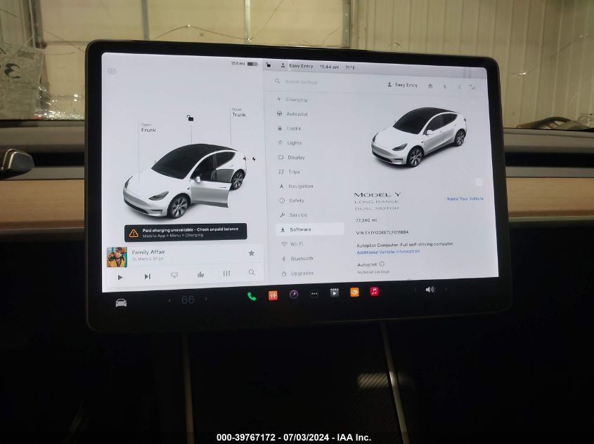 2020 Tesla Model Y Long Range Dual Motor All-Wheel Drive VIN: 5YJYGDEE7LF011884 Lot: 39767172