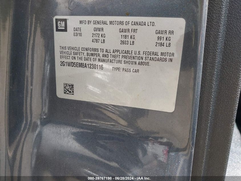 2010 Chevrolet Impala Police VIN: 2G1WD5EM8A1230116 Lot: 39767198