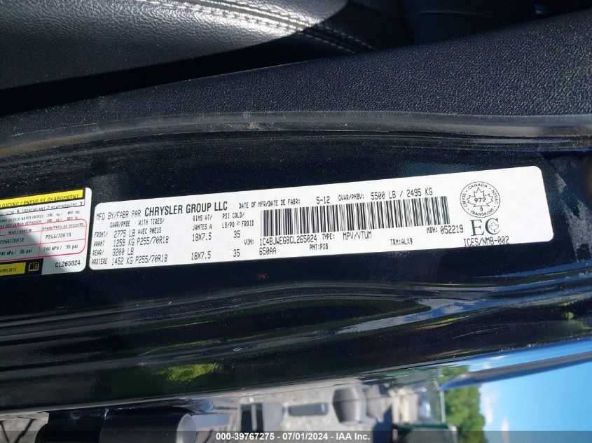 2012 Jeep Wrangler Unlimited Sahara VIN: 1C4BJWEG8CL265024 Lot: 39767275