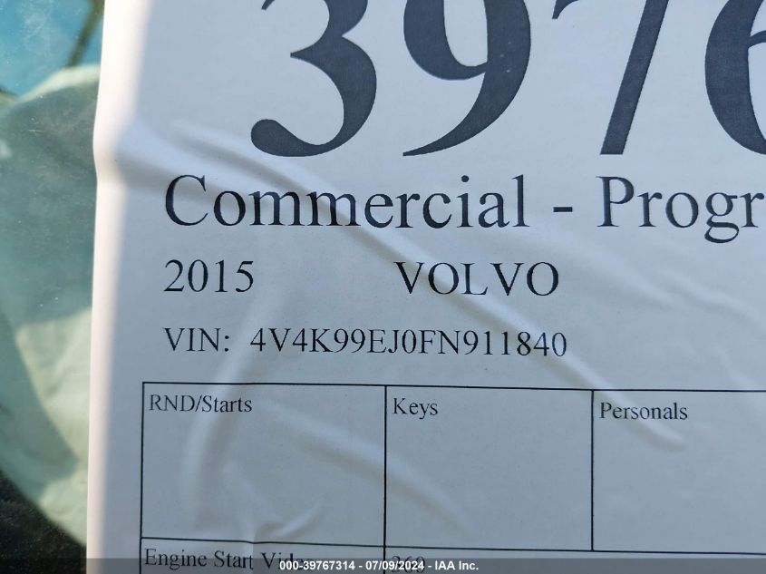 2015 Volvo Vhd VIN: 4V4K99EJ0FN911840 Lot: 39767314