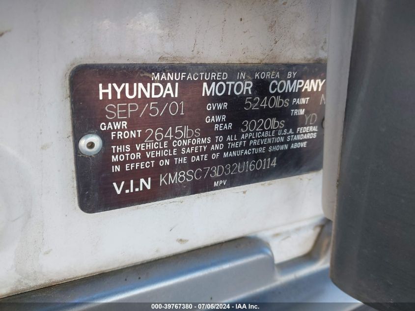 2002 Hyundai Santa Fe Gls/Lx VIN: KM8SC73D32U160114 Lot: 39767380