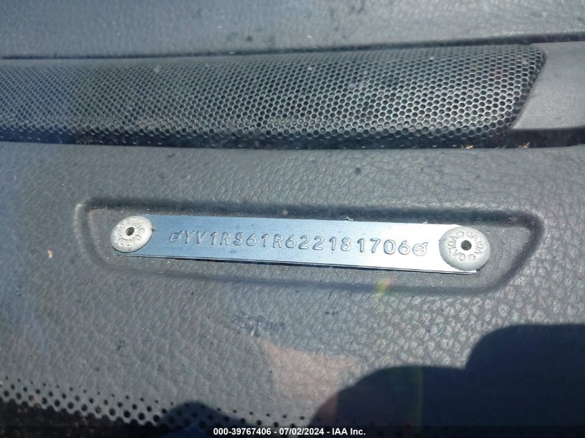 2002 Volvo S60 2.4 VIN: YV1RS61R622181706 Lot: 39767406