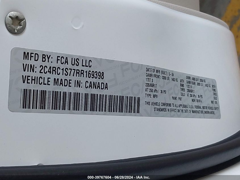 VIN 2C4RC1S77RR169398 2024 CHRYSLER PACIFICA HYBRID SELECT