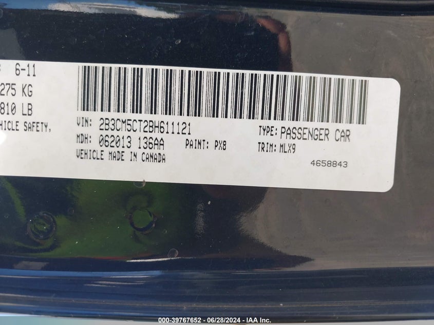 2011 Dodge Charger R/T VIN: 2B3CM5CT2BH611121 Lot: 39767652
