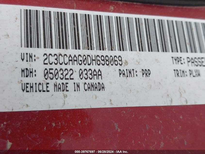 2013 Chrysler 300 VIN: 2C3CCAAG0DH698069 Lot: 39767697