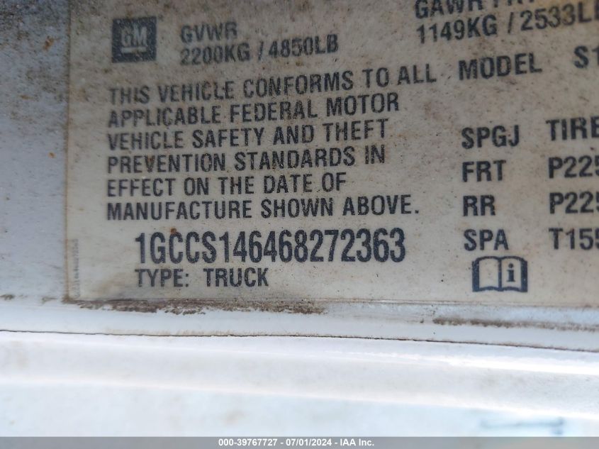 2006 Chevrolet Colorado Lt VIN: 1GCCS146468272363 Lot: 39767727