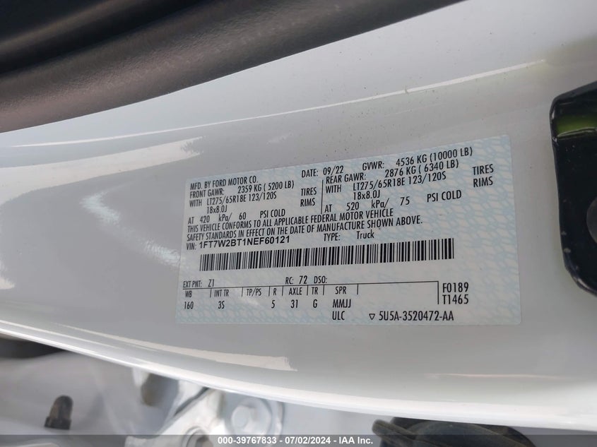 2022 FORD F-250 XLT - 1FT7W2BT1NEF60121