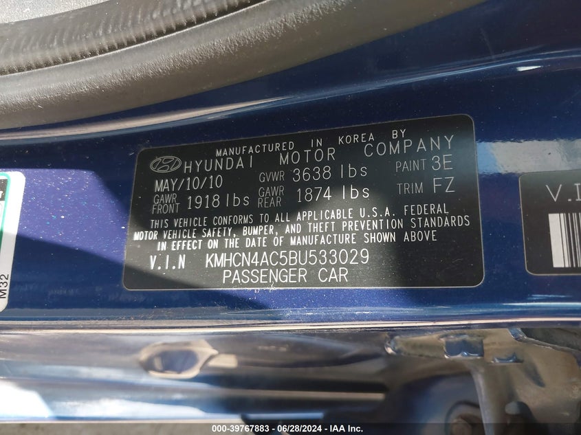 2011 Hyundai Accent Gls VIN: KMHCN4AC5BU533029 Lot: 39767883