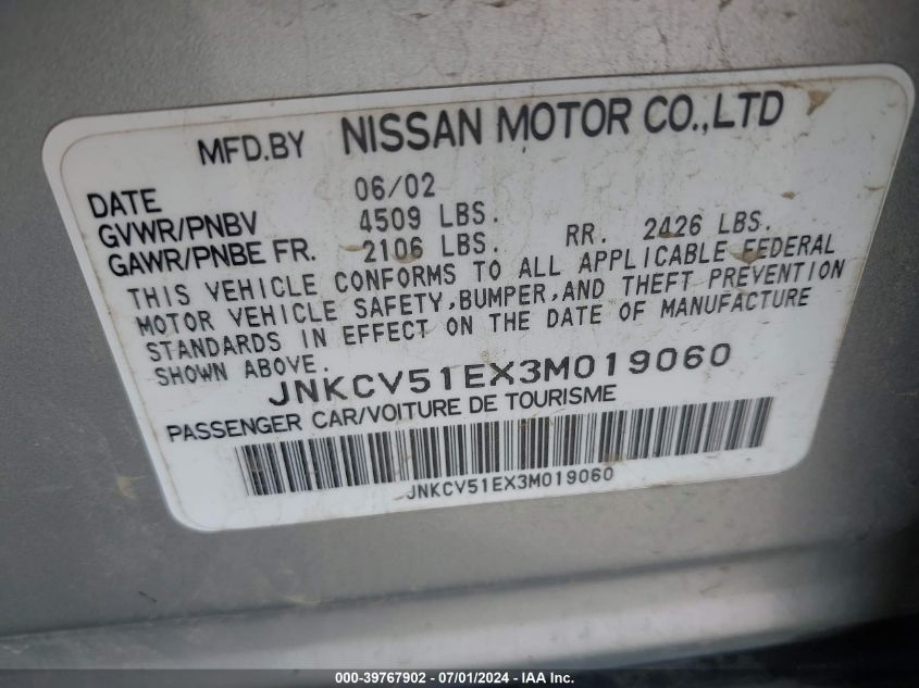 2003 Infiniti G35 Luxury Leather VIN: JNKCV51EX3M019060 Lot: 39767902