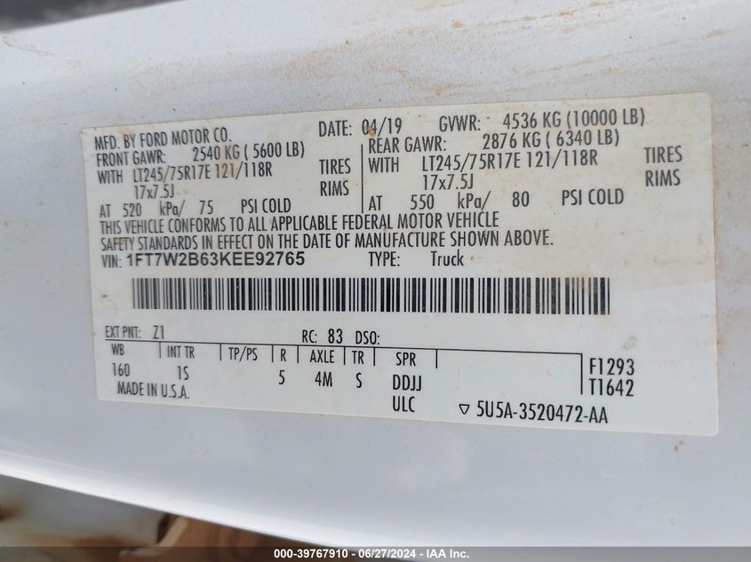2019 FORD F-250 XL - 1FT7W2B63KEE92765