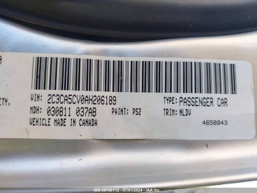 2010 Chrysler 300 Touring/Signature Series/Executive Series VIN: 2C3CA5CV0AH206189 Lot: 39768112