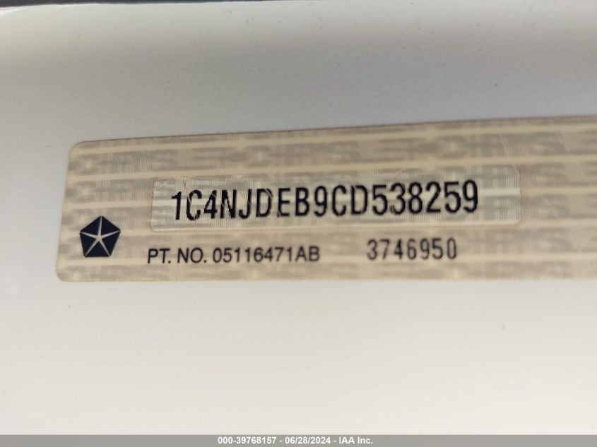 2012 Jeep Compass Latitude VIN: 1C4NJDEB9CD538259 Lot: 39768157