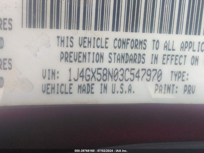 2003 Jeep Grand Cherokee Limited VIN: 1J4GX58N03C547970 Lot: 39768160