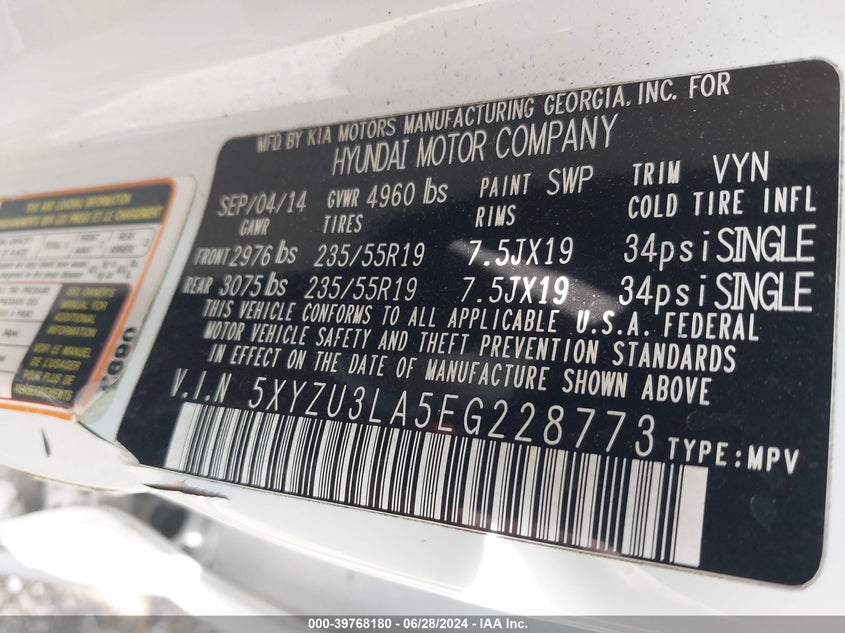 2014 Hyundai Santa Fe Sport 2.0L Turbo VIN: 5XYZU3LA5EG228773 Lot: 39768180
